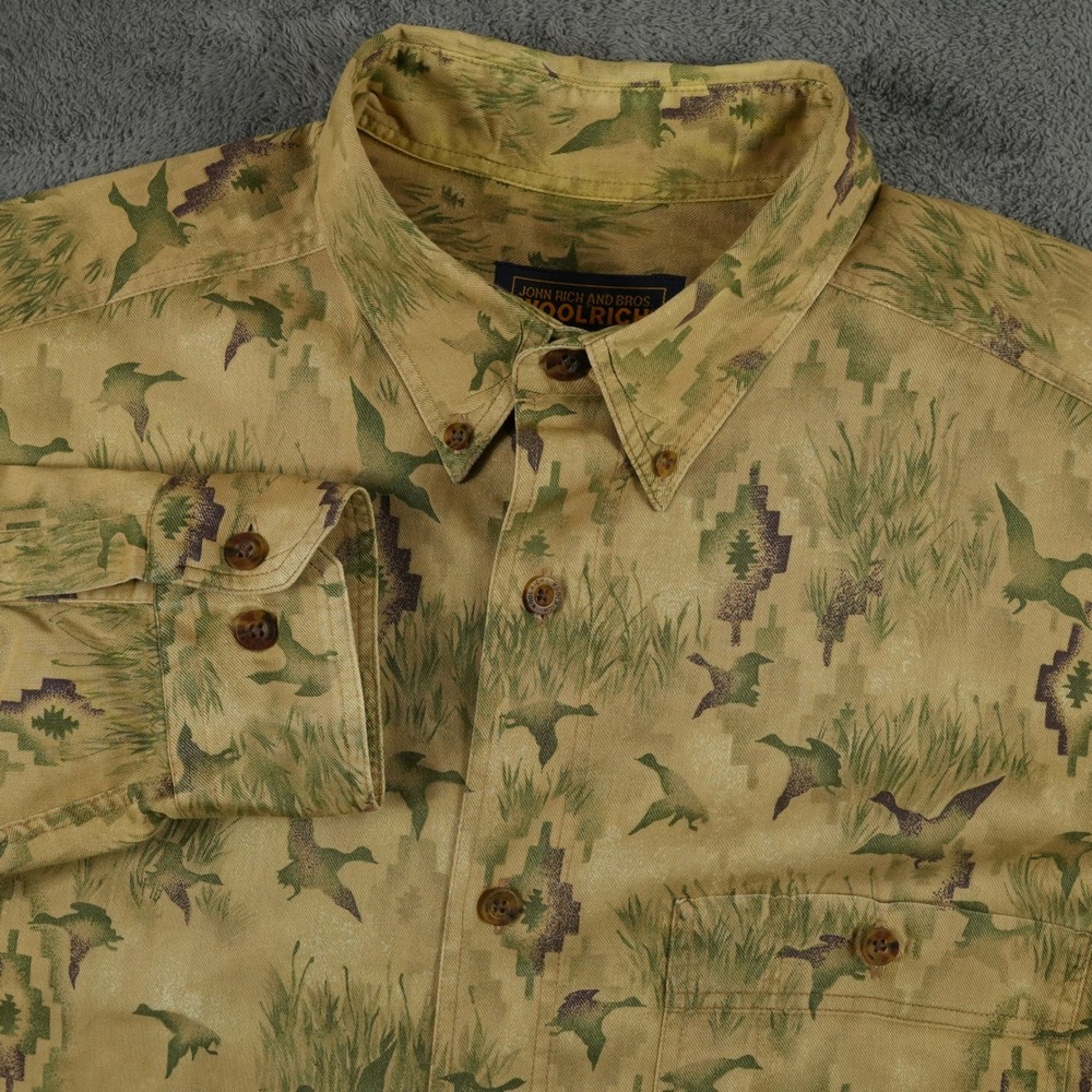 Woolrich Button Down Shirt Mens 4XL Tan Duck Hunting Southwestern‎ Long Sleeve